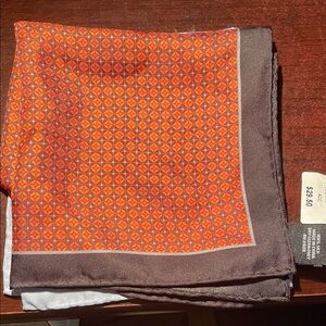 100% Silk Jo’s A Bank Orange and Brown Geometric Pocket Square